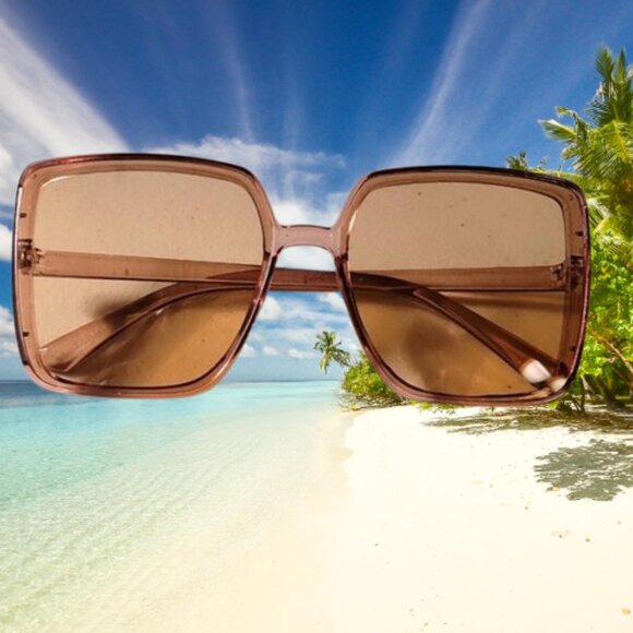 Oversized Sunglasses Square Big Frame Anti-Ultraviolet Champagne Color NEW - Picture 2 of 13